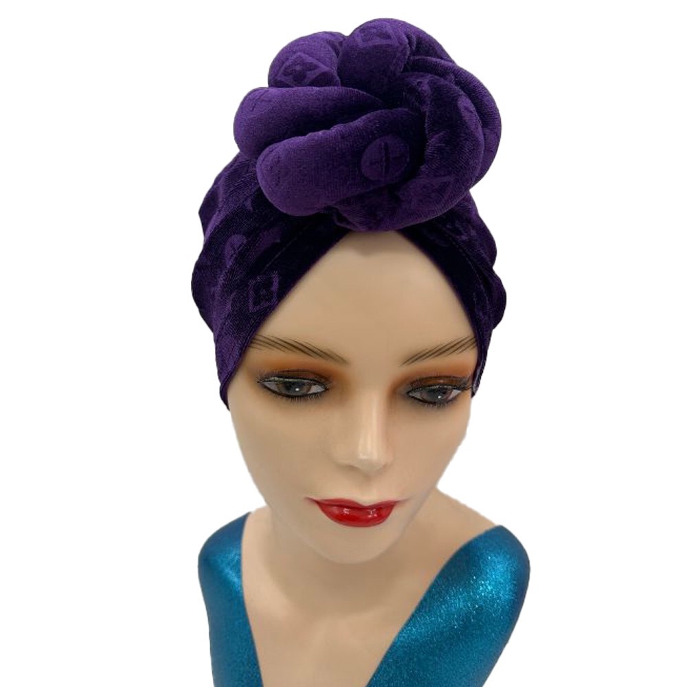 Sculpted Floral Knot Accent Turban Hair Wrap - Purple, Green, Blue, Black